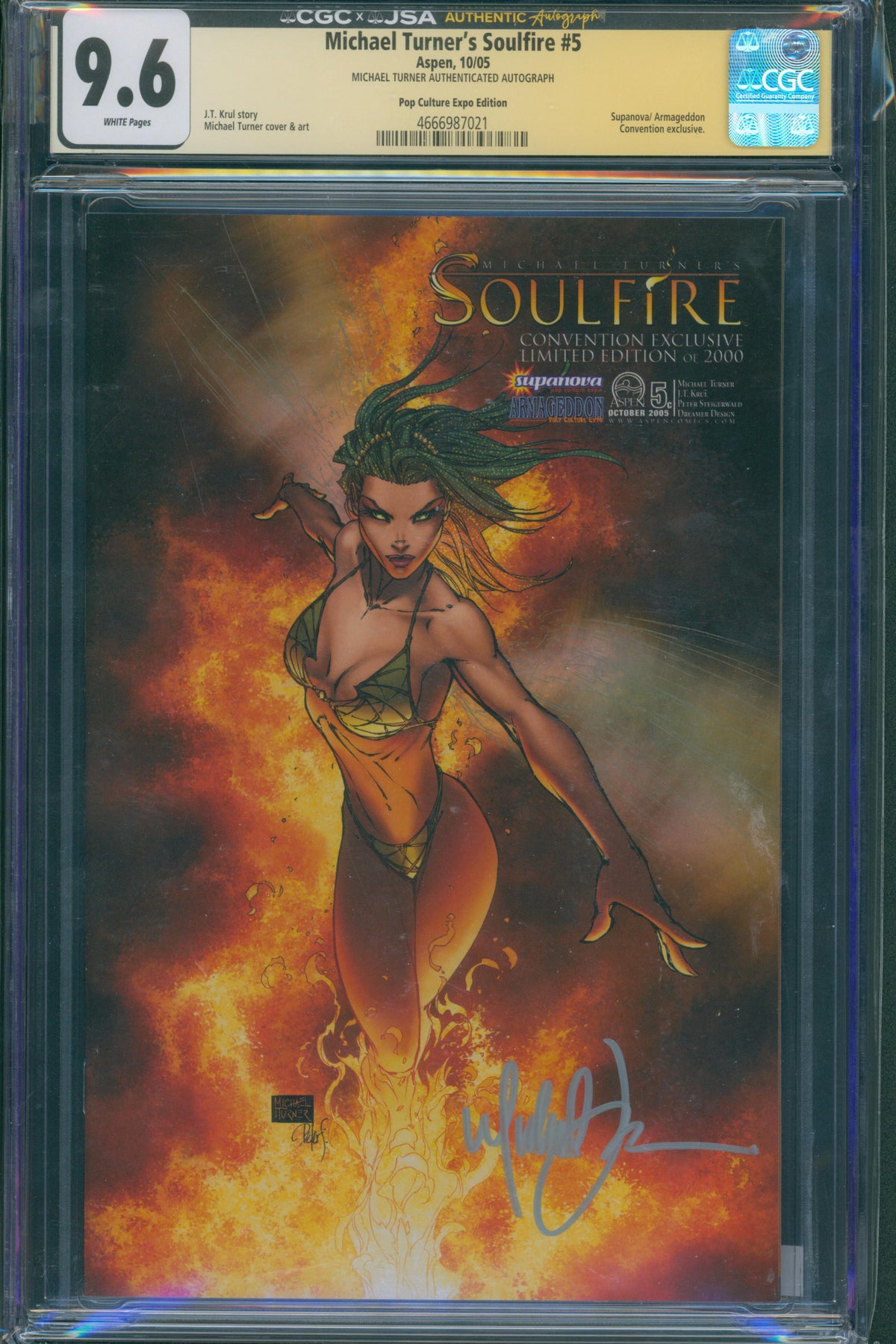 Michael Turner’s Soulfire #5 (2005) CGC 9.6 – Pop Culture Expo Edition, JSA Authenticated Autograph