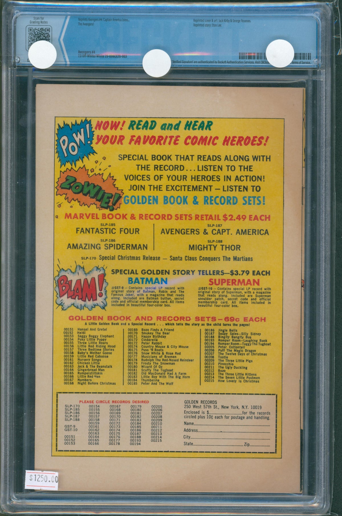 Avengers #4 (1966) CBCS 7.0 – Golden Records Reprint