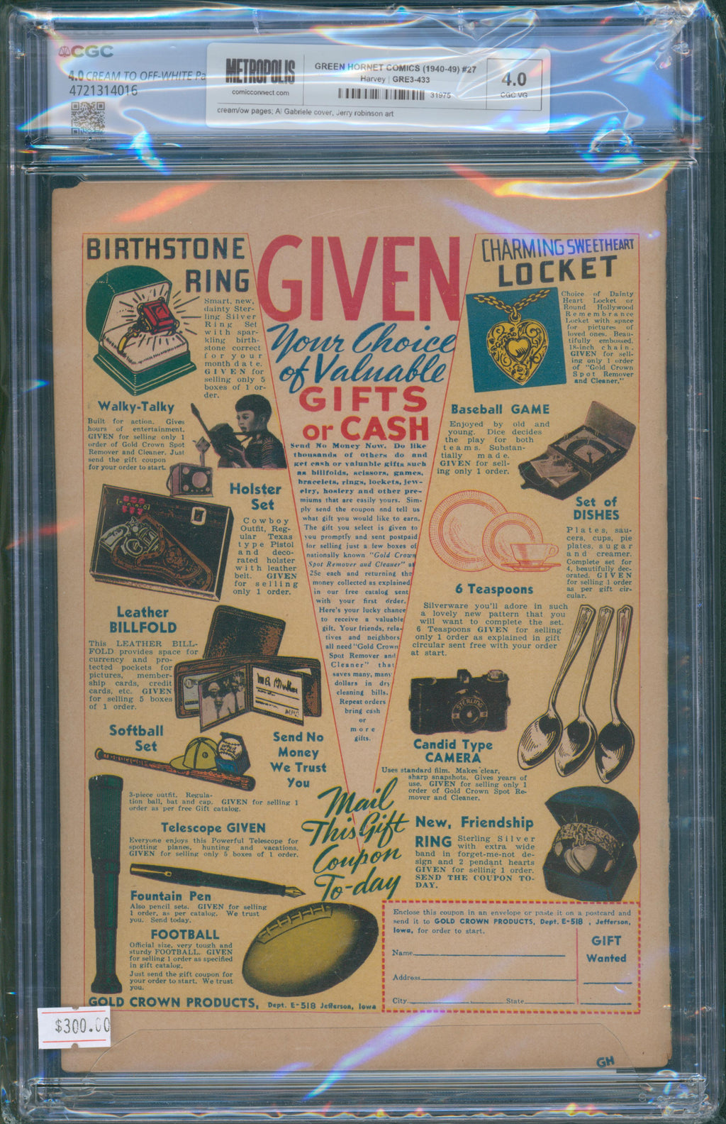 Green Hornet Comics #27 (1945) CGC 4.0 – Al Gabriele Cover