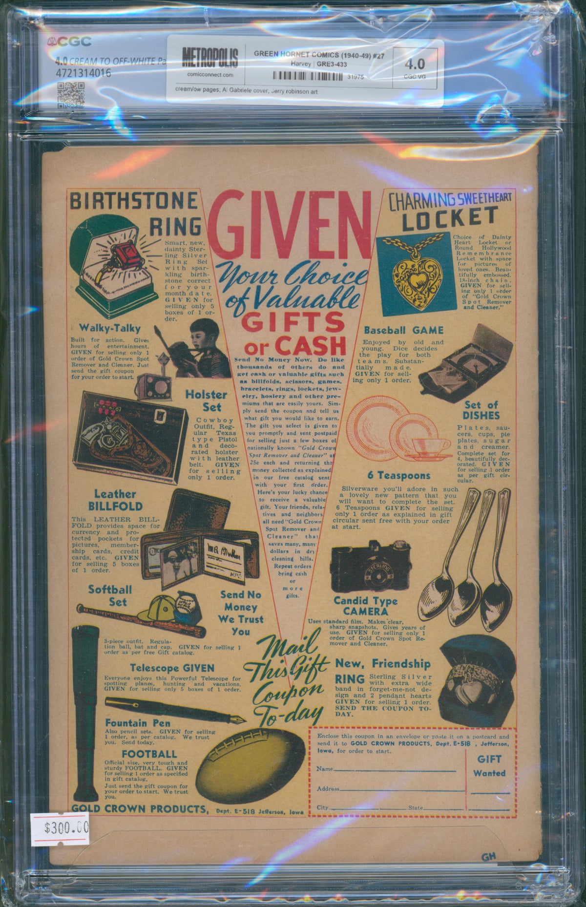 Green Hornet Comics #27 (1945) CGC 4.0 – Al Gabriele Cover