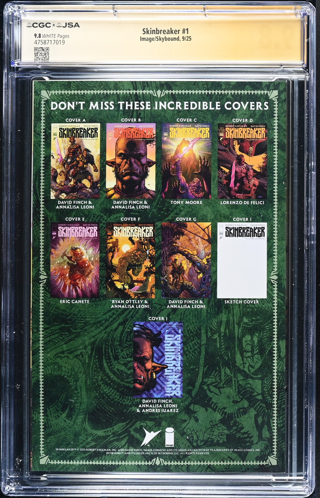 Skinbreaker #1 (2025) CGC 9.8 – David Finch JSA Authenticated Autograph