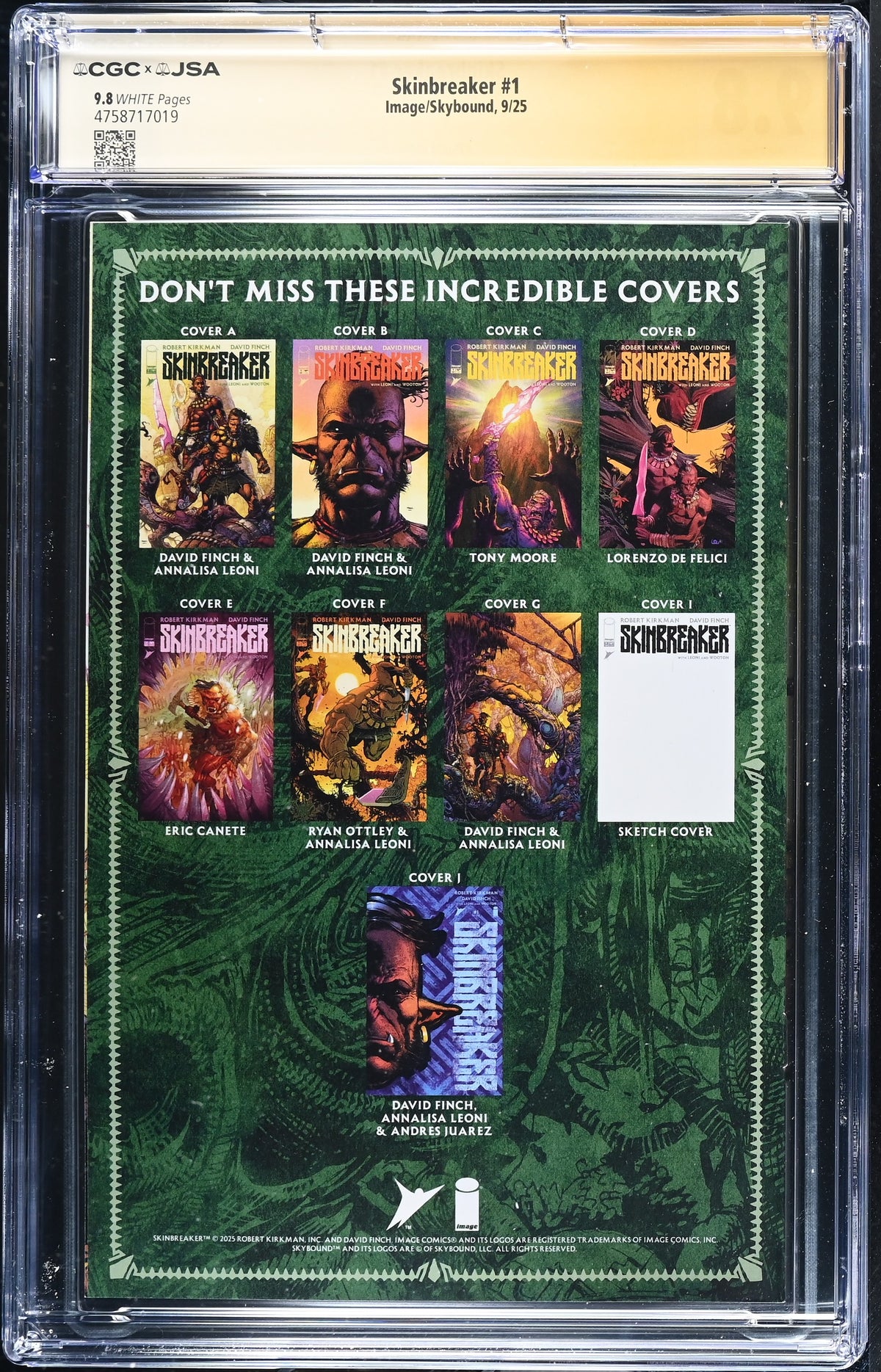 Skinbreaker #1 (2025) CGC 9.8 – David Finch JSA Authenticated Autograph