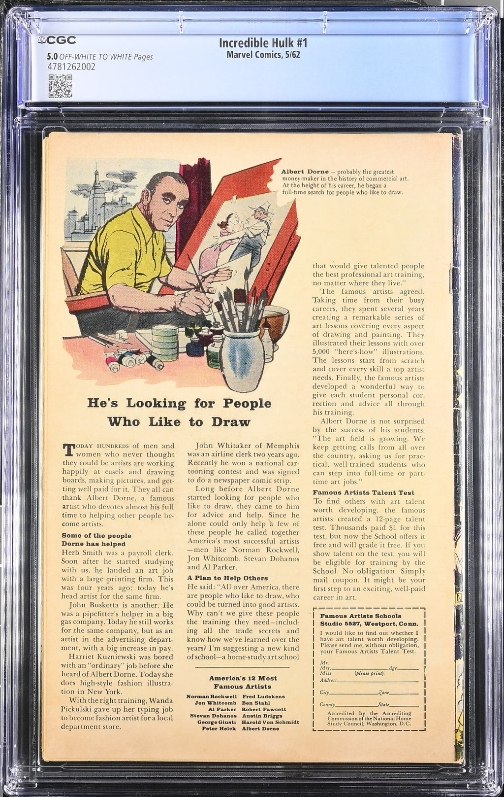 Incredible Hulk #1 (1962) CGC 5.0 – Off-White to White Pages