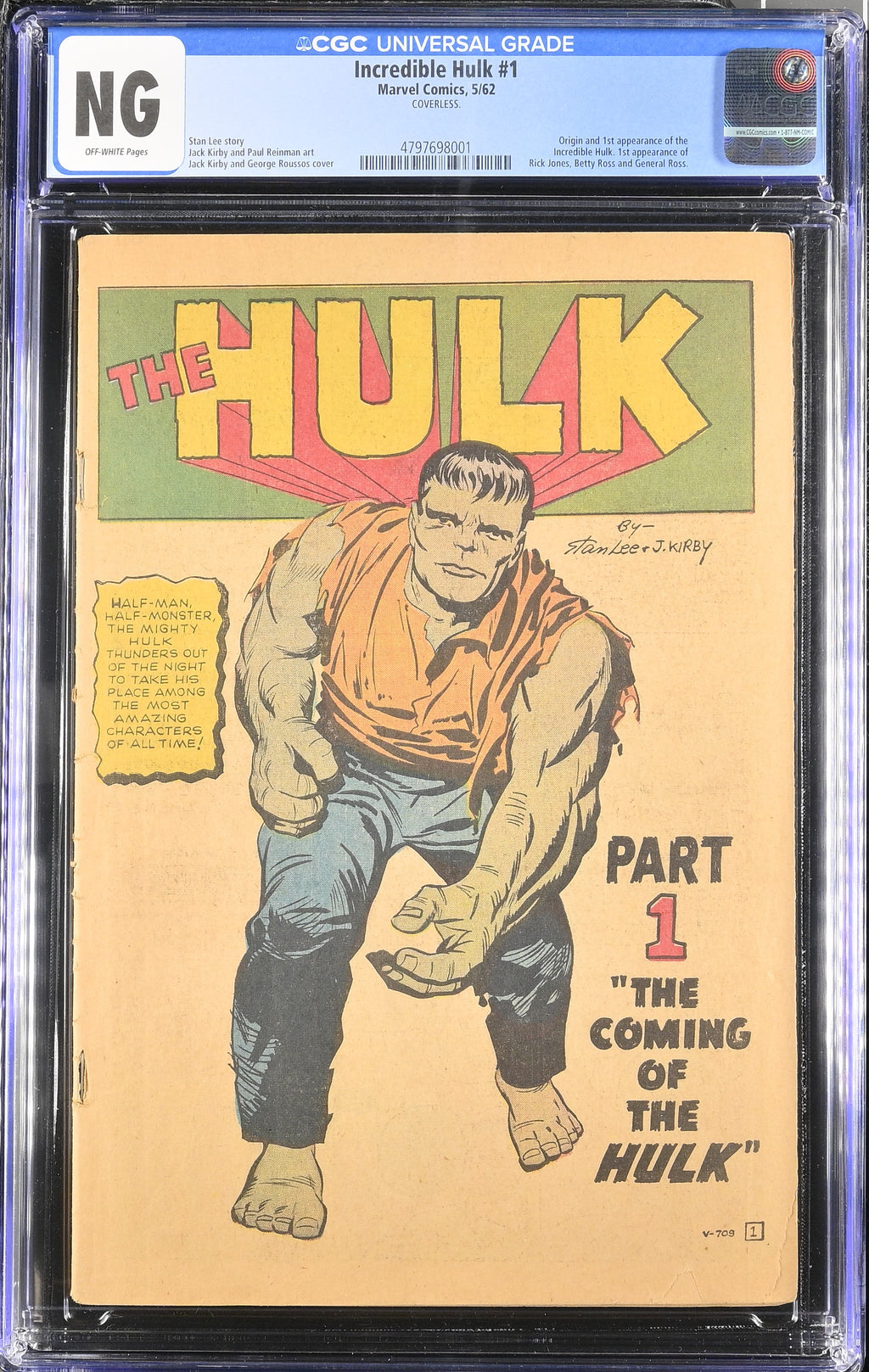 Incredible Hulk #1 (1962) CGC NG – Coverless